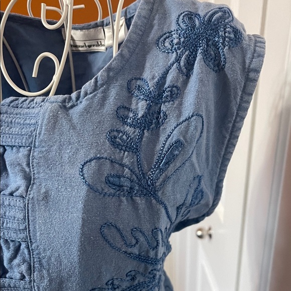 Vintage Emmanuel Geraldo Embroidered Blue Rayon Dress - Size L - Picture 4 of 15